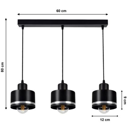 Suspension avec fil BODO SILVER 3xE27/60W/230V