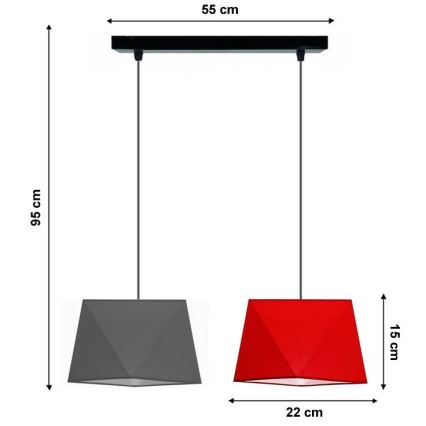 Suspension avec fil DIAMENT 2xE27/60W/230V gris-rouge