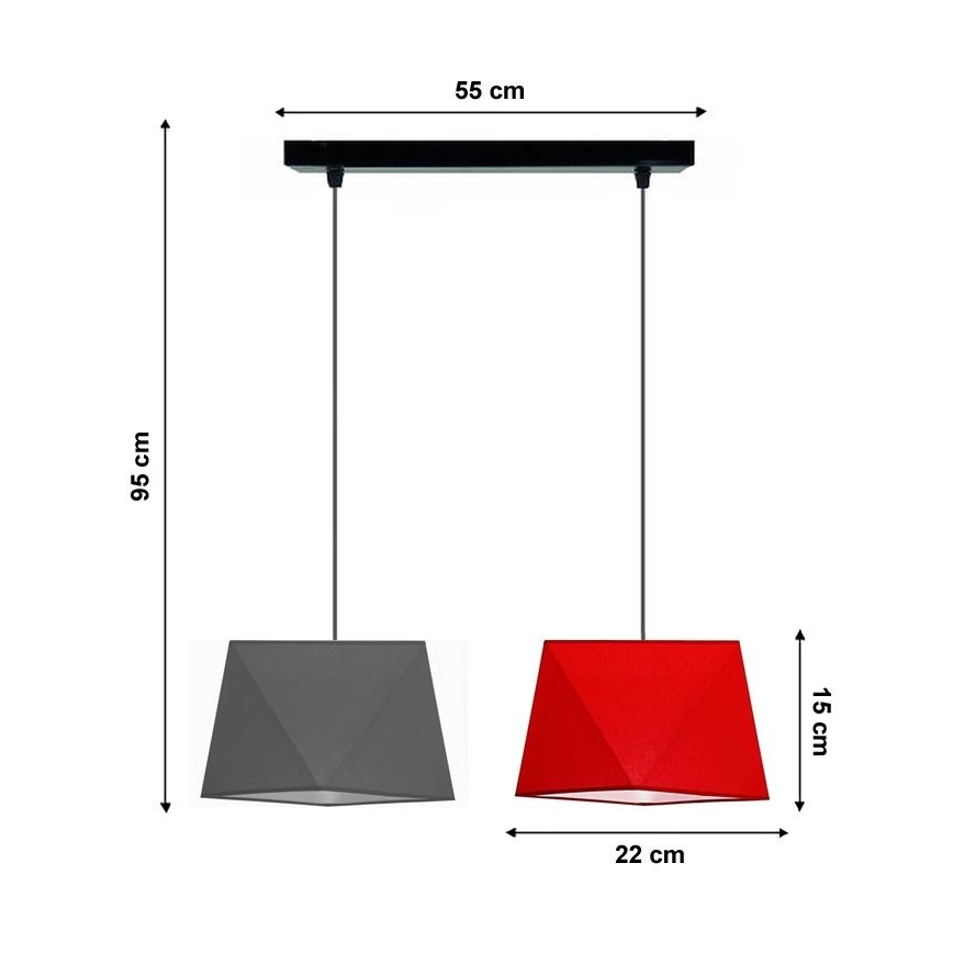 Suspension avec fil DIAMENT 2xE27/60W/230V gris-rouge