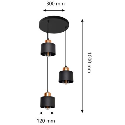 Suspension avec fil EDISON 3xE27/15W/230V