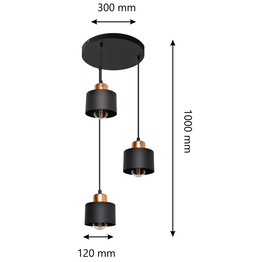 Suspension avec fil EDISON 3xE27/15W/230V