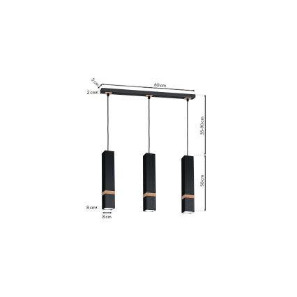 Suspension avec fil VIDAR 3xGU10/25W/230V noir