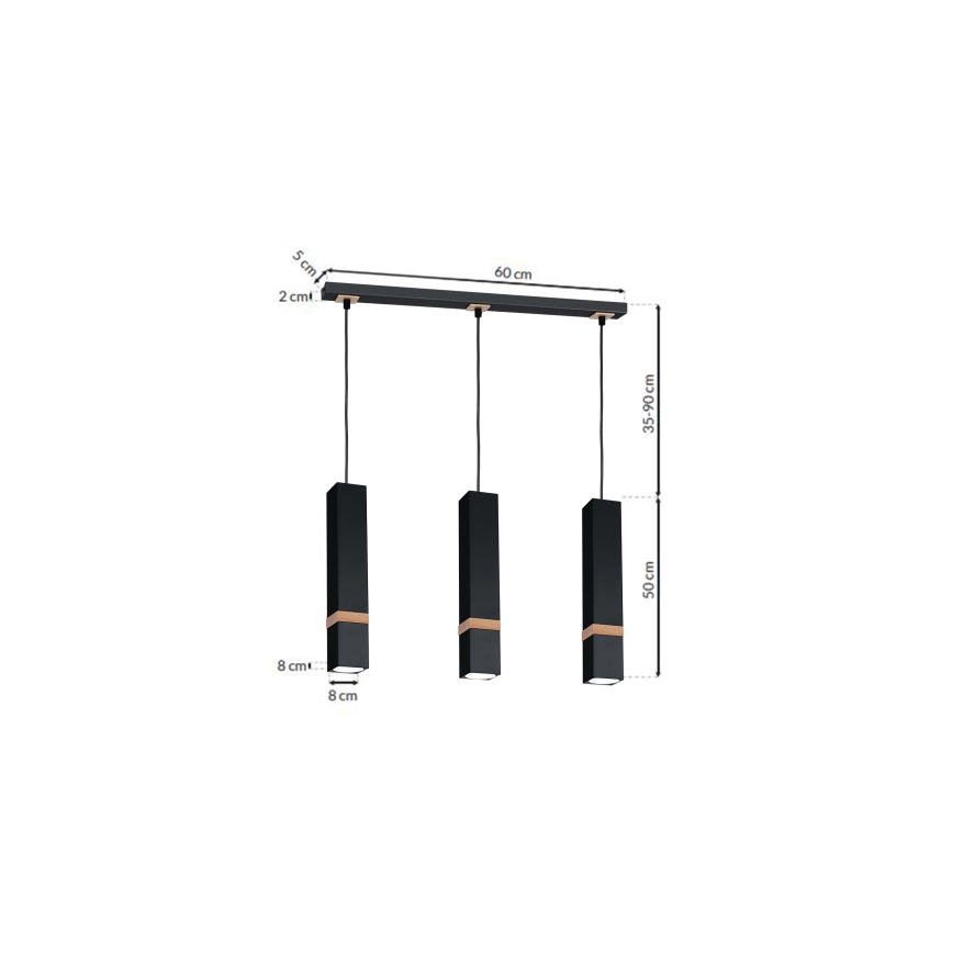 Suspension avec fil VIDAR 3xGU10/25W/230V noir