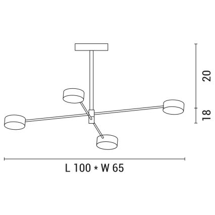 Suspension avec tige 4xLED/12W/230V 4000K doré