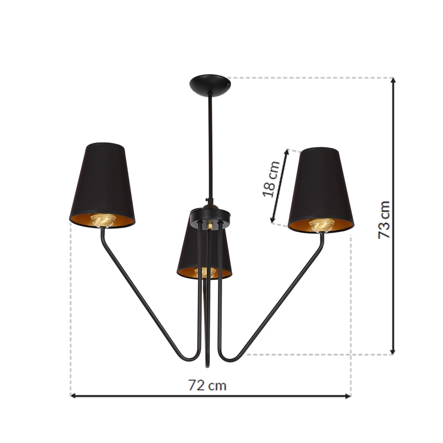 Suspension avec tige VICTORIA 3xE27/60W/230V noir