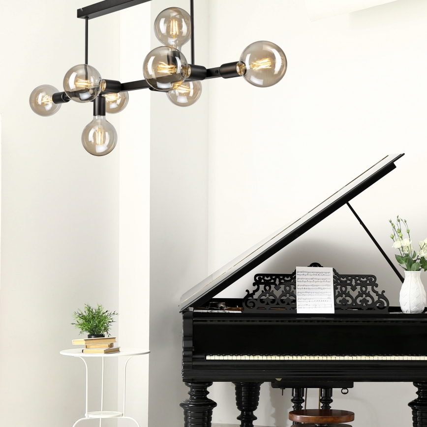Suspension-barre ASTRID 8xE27/60W/230V noir