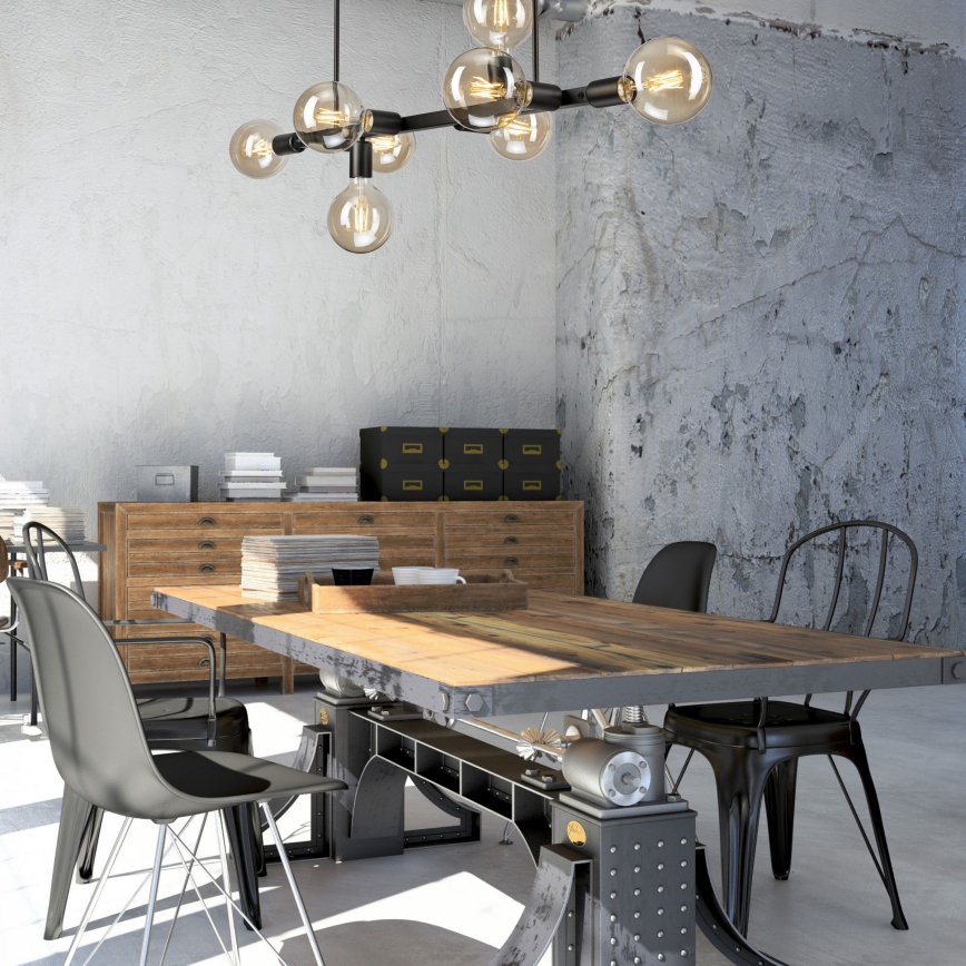 Suspension-barre ASTRID 8xE27/60W/230V noir