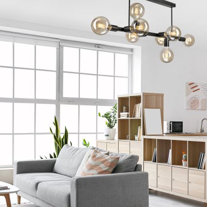 Suspension-barre ASTRID 8xE27/60W/230V noir