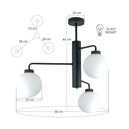 Suspension-barre FLEX 3xE27/60W/230V noir/blanc