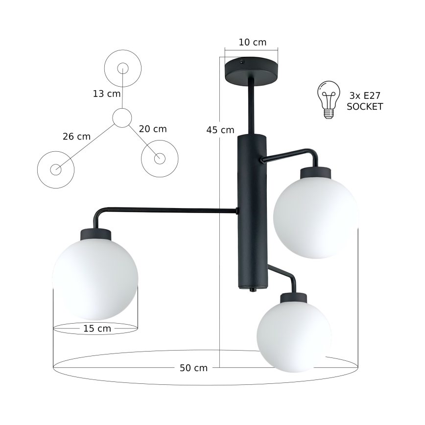 Suspension-barre FLEX 3xE27/60W/230V noir/blanc