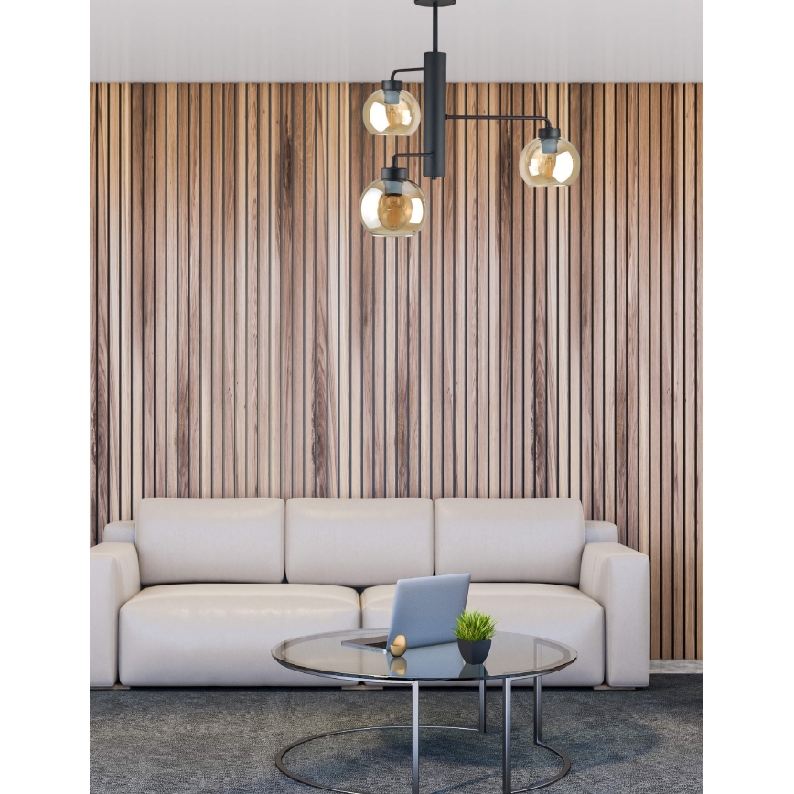 Suspension-barre FLEX 3xE27/60W/230V noir/fumé beige