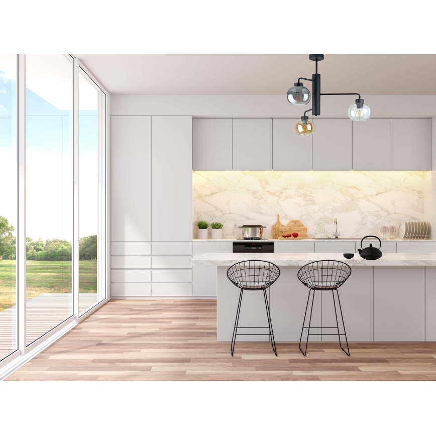 Suspension-barre FLEX 3xE27/60W/230V noir/fumé noir/fumé beige/transparent