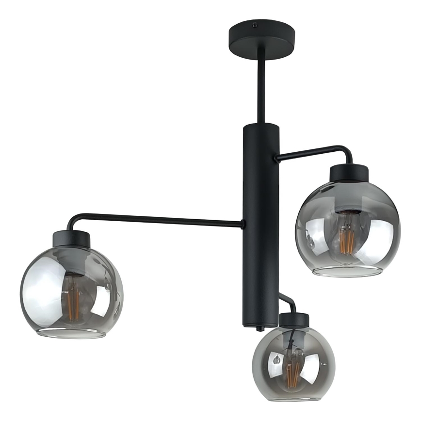 Suspension-barre FLEX 3xE27/60W/230V noir/fumé noir