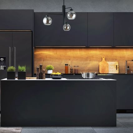 Suspension-barre FLEX 3xE27/60W/230V noir/fumé noir