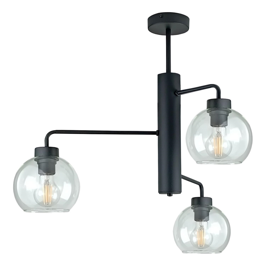 Suspension-barre FLEX 3xE27/60W/230V noir/transparent