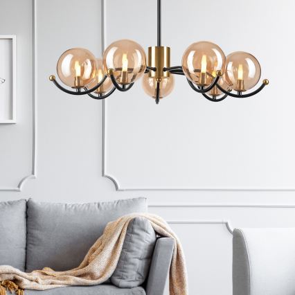 Suspension-barre GEORGIA 7xE14/5W/230V doré/fumé beige