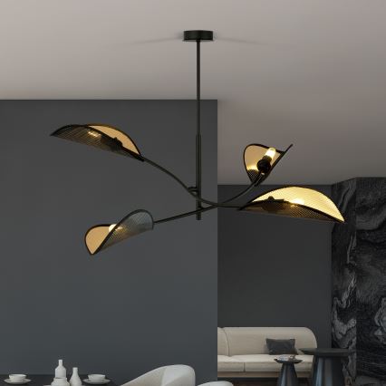 Suspension-barre LOTUS 4xE14/10W/230V noir/doré