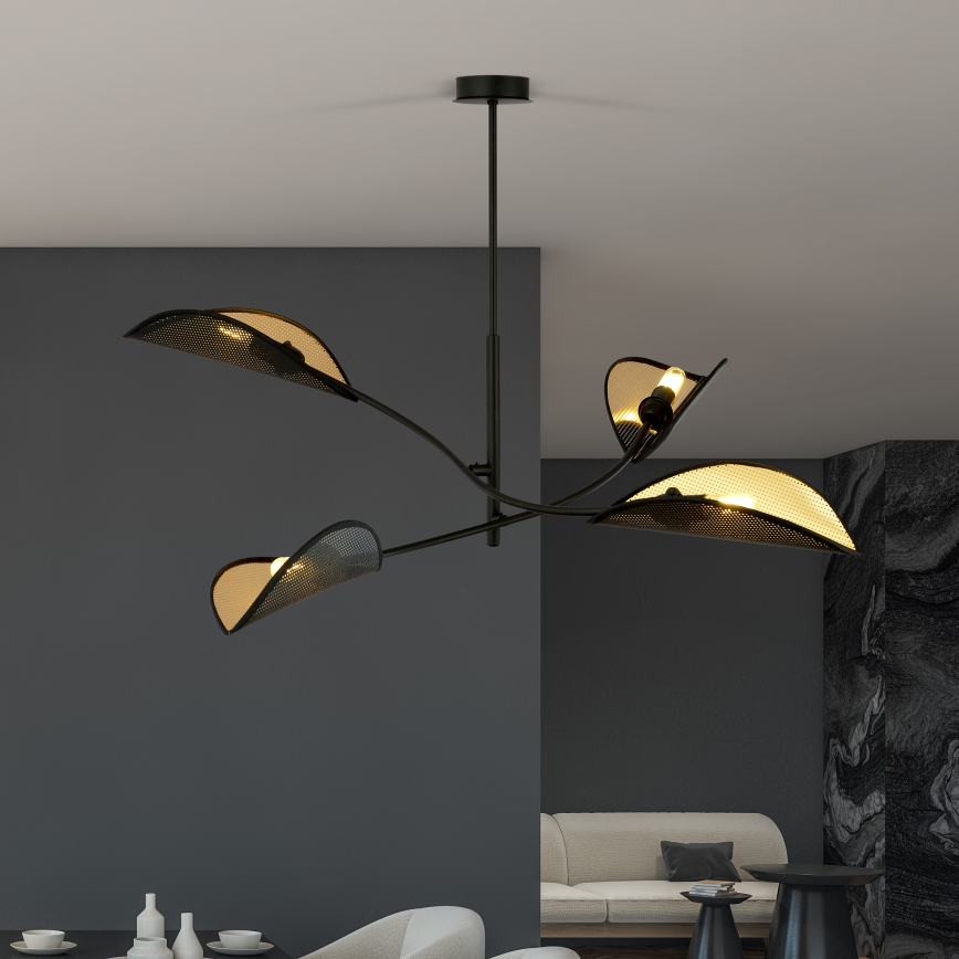 Suspension-barre LOTUS 4xE14/10W/230V noir/doré
