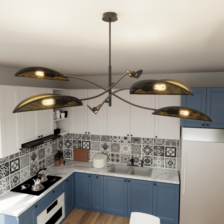 Suspension-barre LOTUS 6xE14/10W/230V noir/doré