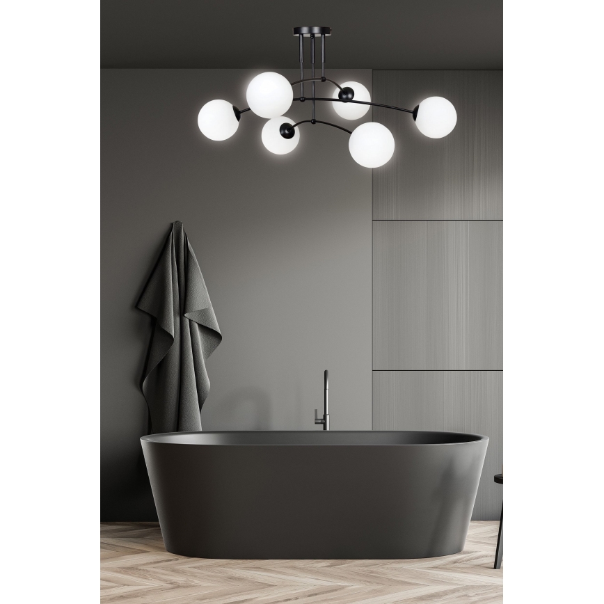 Suspension-barre PREGOS 6xE14/10W/230V noir/blanc