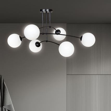 Suspension-barre PREGOS 6xE14/10W/230V noir/blanc