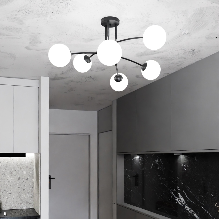 Suspension-barre PREGOS 6xE14/10W/230V noir/blanc