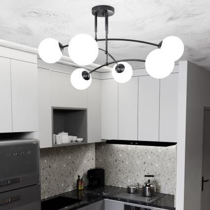 Suspension-barre PREGOS 6xE14/10W/230V noir/blanc