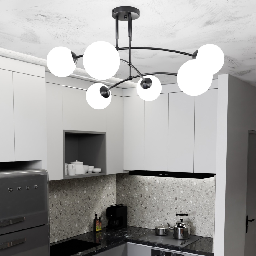 Suspension-barre PREGOS 6xE14/10W/230V noir/blanc