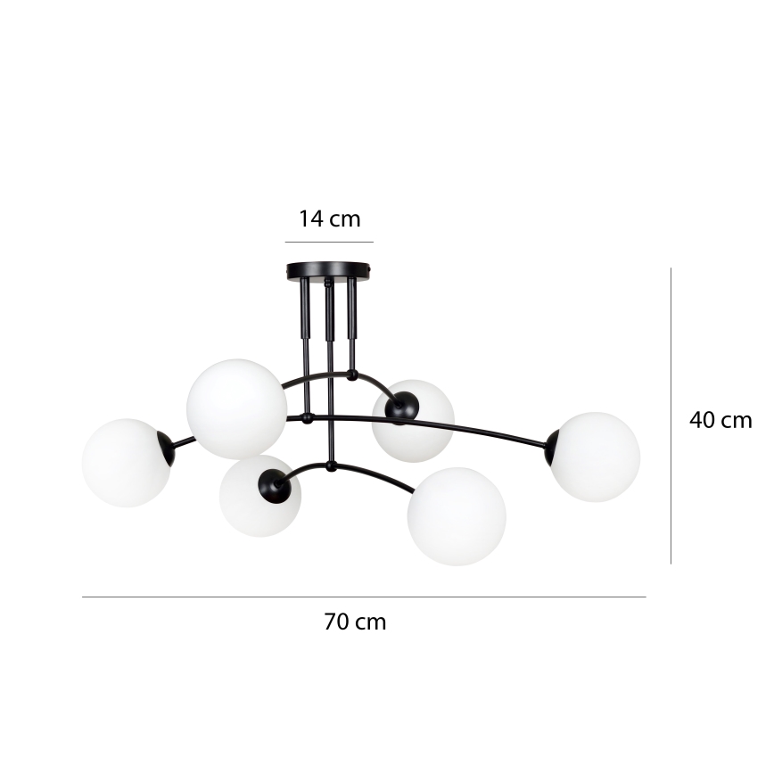 Suspension-barre PREGOS 6xE14/10W/230V noir/blanc