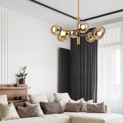 Suspension-barre ROLLO 8xE14/5W/230V doré/fumé beige
