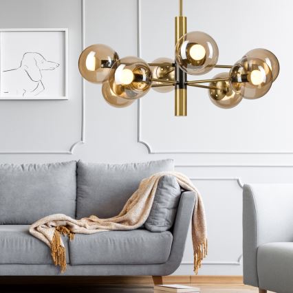 Suspension-barre ROLLO 8xE14/5W/230V doré/fumé beige