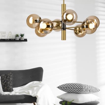 Suspension-barre ROLLO 8xE14/5W/230V doré/fumé beige