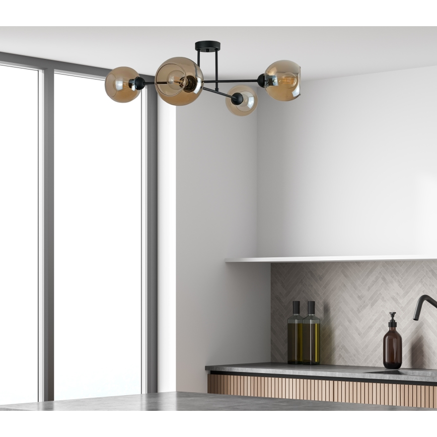 Suspension-barre VASCO 4xE27/60W/230V noir/fumé beige