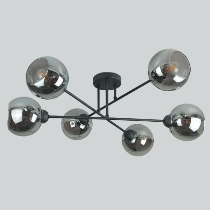 Suspension-barre VASCO 6xE27/60W/230V noir/fumé noir