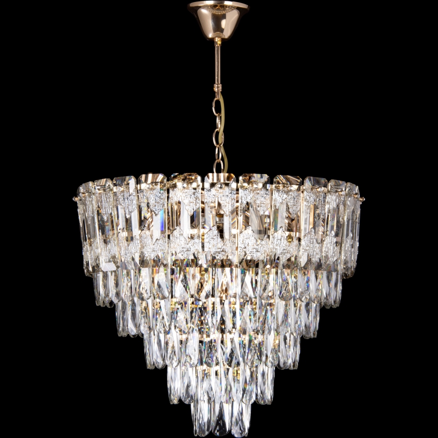 Suspension chaîne 9xE27/60W/230V + 6xLED/6W d. 50 cm doré