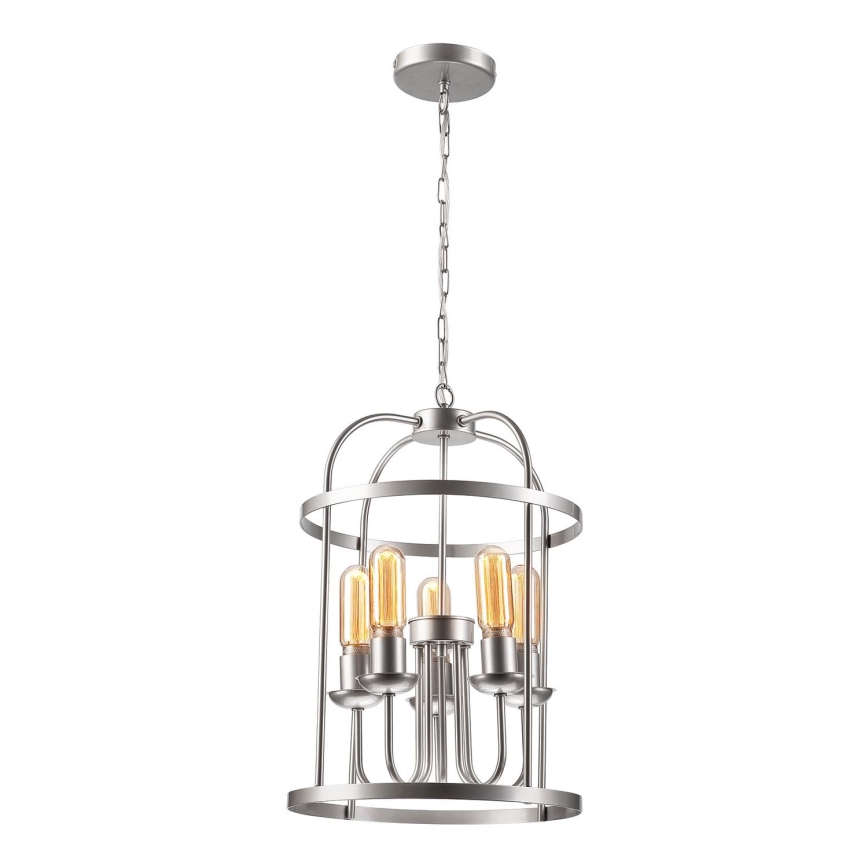 Suspension chaîne CONSTANTINE 5xE27/60W/230V chrome mat