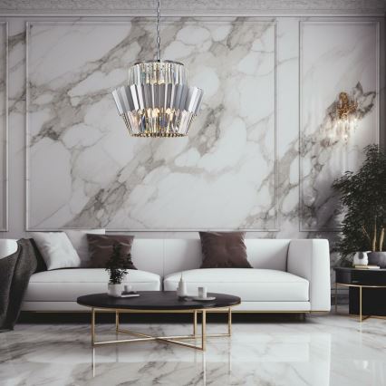 Suspension chaîne DONNA 12xE14/40W/230V d. 55 cm chrome mat