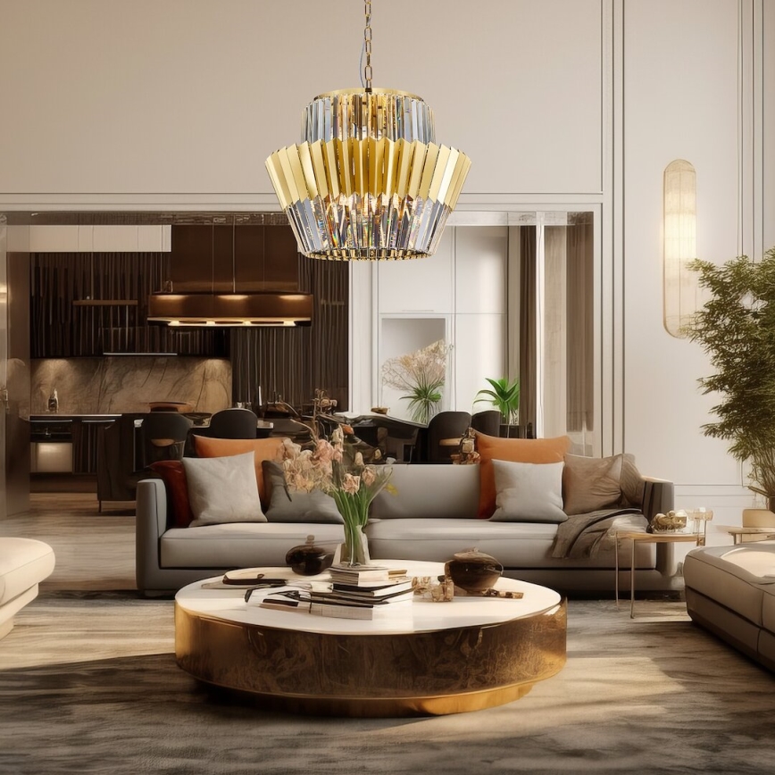 Suspension chaîne DONNA 12xE14/40W/230V d. 55 cm doré