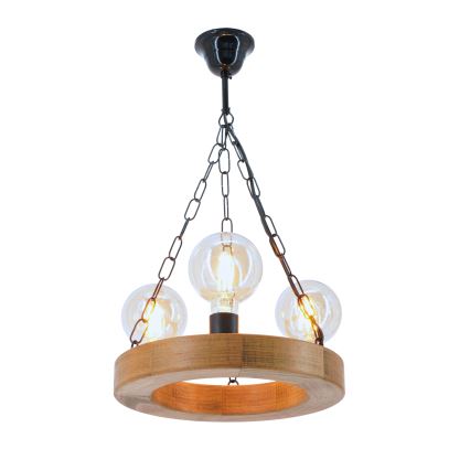 Suspension chaîne IOS 3xE27/60W/230V d. 30 cm hêtre