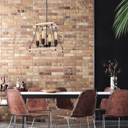 Suspension chaîne JASPER 4xE27/60W/230V hêtre/beige
