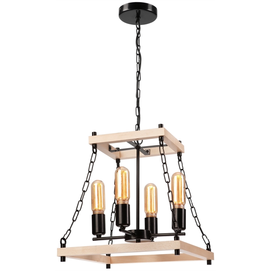 Suspension chaîne JASPER 4xE27/60W/230V hêtre/beige