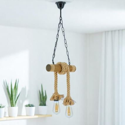 Suspension chaîne KOS 2xE27/60W/230V hêtre