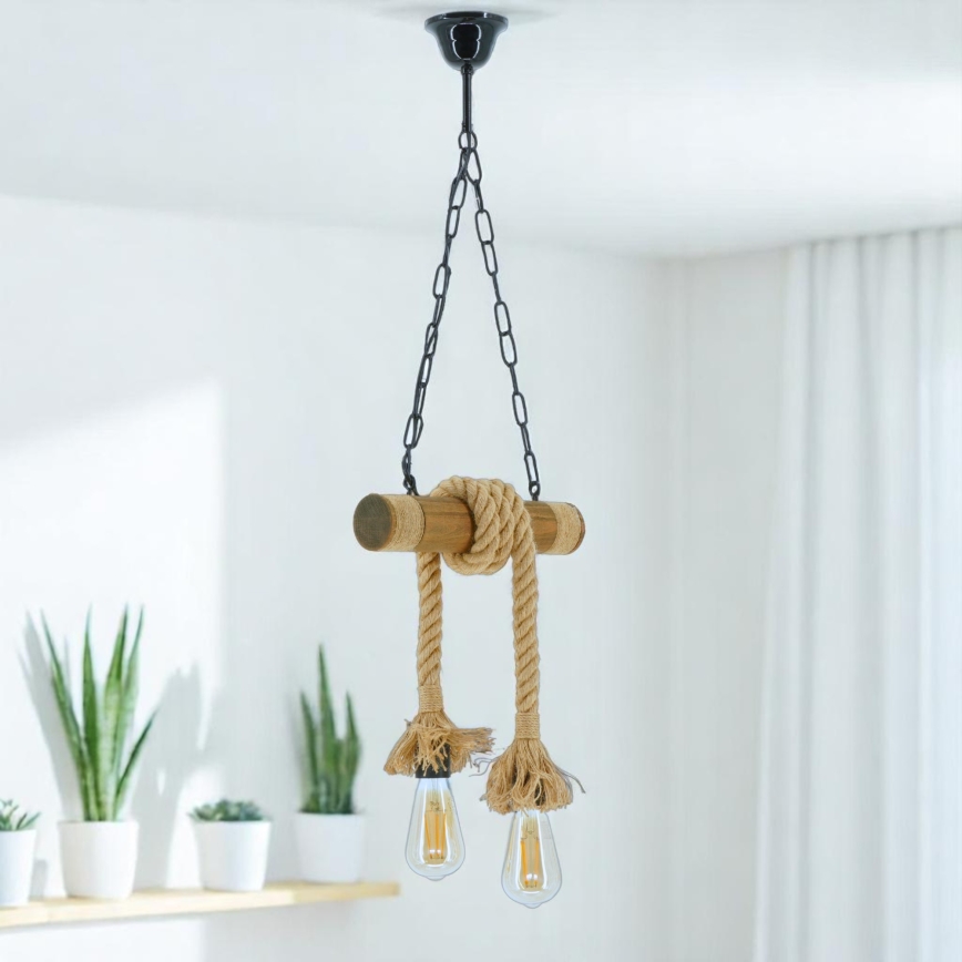 Suspension chaîne KOS 2xE27/60W/230V hêtre