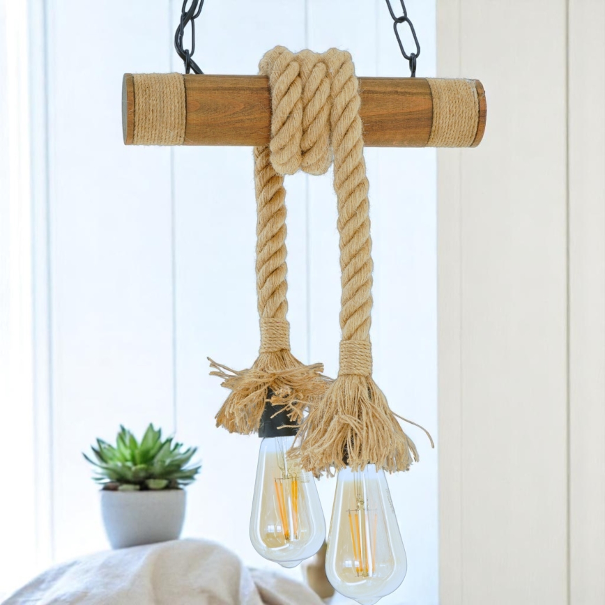 Suspension chaîne KOS 2xE27/60W/230V hêtre