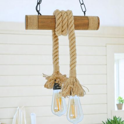 Suspension chaîne KOS 2xE27/60W/230V hêtre