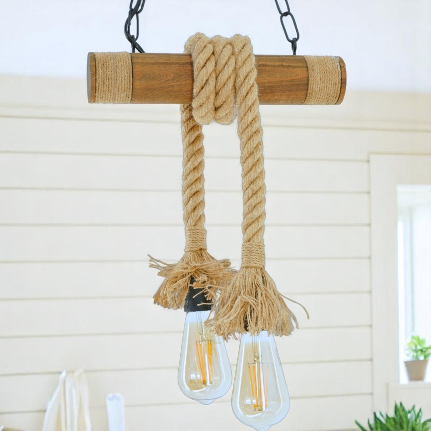 Suspension chaîne KOS 2xE27/60W/230V hêtre