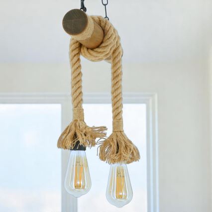 Suspension chaîne KOS 2xE27/60W/230V hêtre