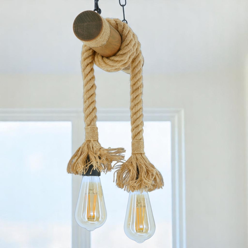 Suspension chaîne KOS 2xE27/60W/230V hêtre