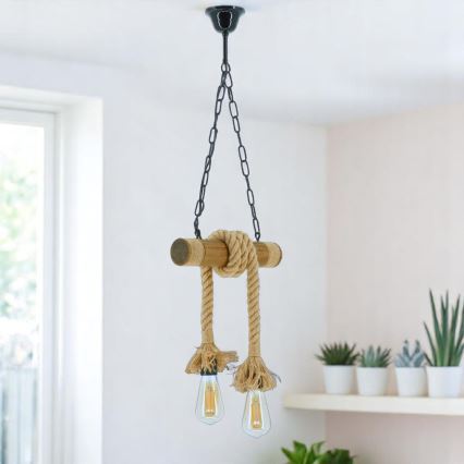 Suspension chaîne KOS 2xE27/60W/230V hêtre