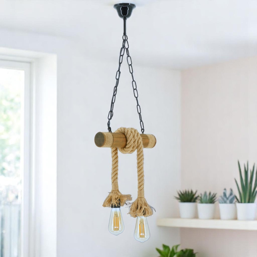 Suspension chaîne KOS 2xE27/60W/230V hêtre